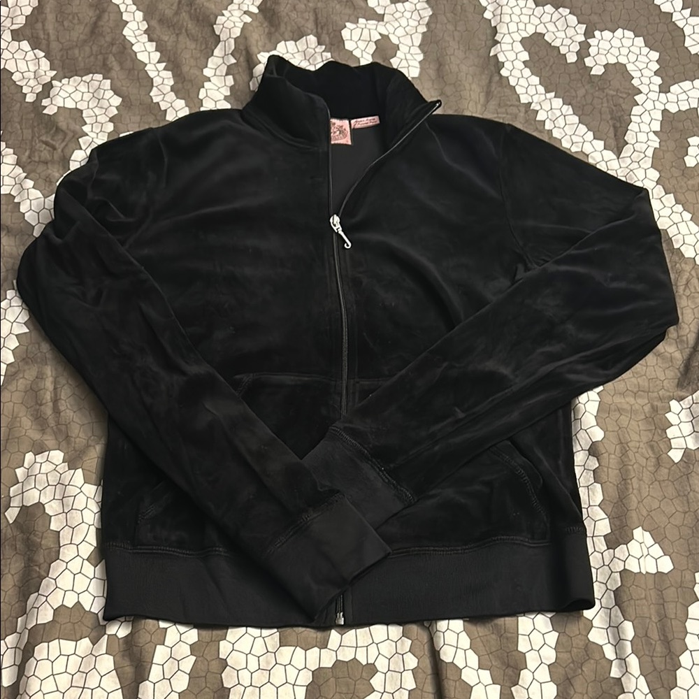 Juicy couture Black Velvet Women's track Jacket zip up Large L vintage 2000s